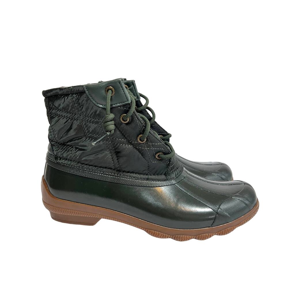 SPERRY Syren Gulf Quilted Duck Boots Women's Size 8 Green Rubber Waterproof Rain